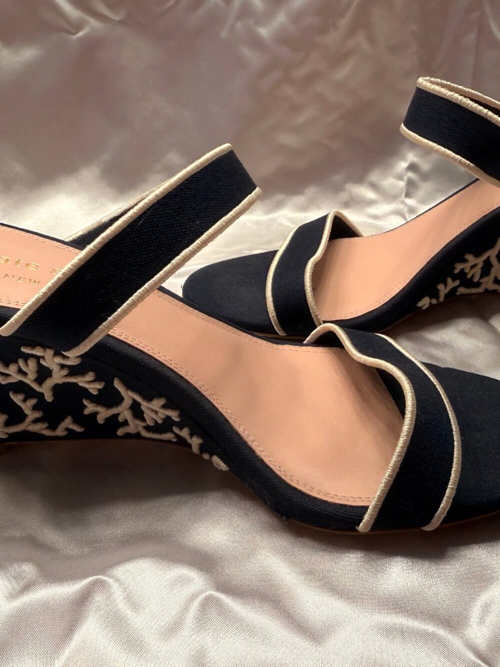 Kate Spade New York Navy Embroidered Wedge Sandals Size 9B